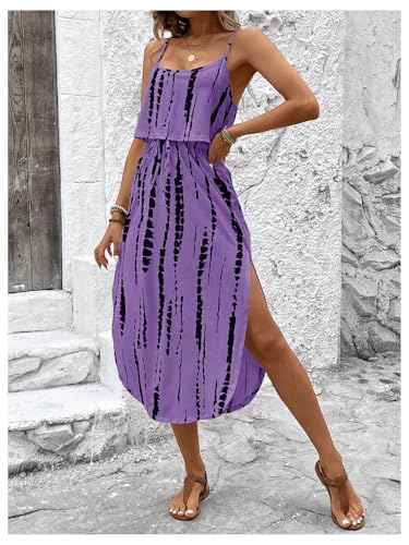 Image of RoseSeek Women's Spaghetti Strap Tie Dye Cami Sun Dress Beach Midi Summer Dresses Resort Wear Vacation Outfits