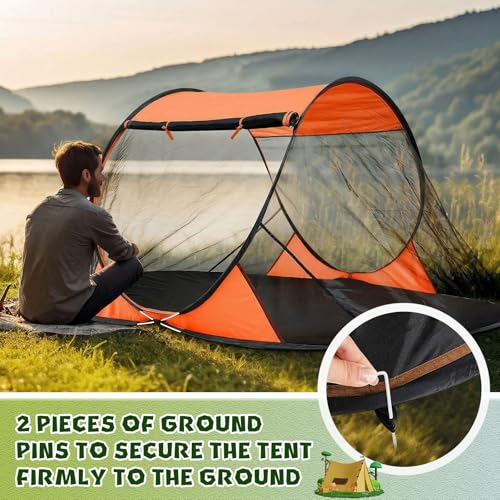 Image of Pop up Mosquito Tent for Camping, 86.6 x 59 x 45.3 Inch Bug Net Tent with Instant Automatic Setup, Lightweight Portable Screen Net Fits Most Camping Cot for Outdoor Hiking Travel(Orange)
