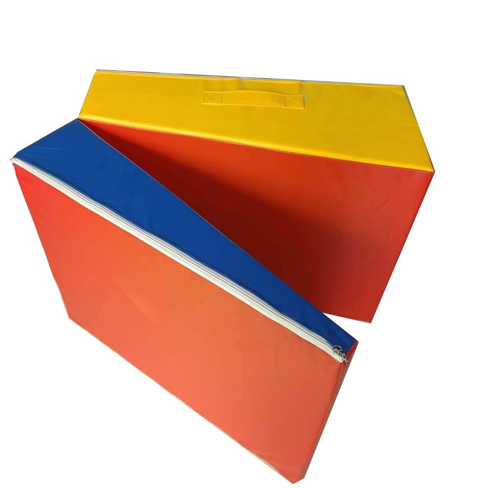 Rygcrud Foldable Incline Gymnastics Mat, Kids Exercise Mat with Carry Handle, Wedge Cheese Skill Shape Tumbling Mats for Children's Play Home Exercise Aerobics (Color : Red, Size : 120x60x35cm)