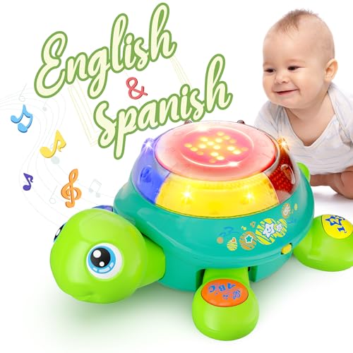 Image of iPlay, iLearn Baby Musical Turtle Toy, Spanish English Bilingual Learning, Toddler Crawling Toys W/ Light & Sound, Infant Development Educational Birthday Gifts 6 7 8 9 10 12 Month 1 Year Old Boy Girl