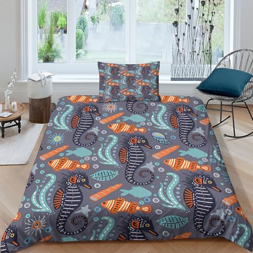 Housse de couette fermeture éclair microfibre lit simple animaux marins - 2