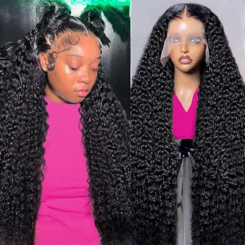 Image of 30 Inch Deep Wave Lace Front Wigs Human Hair 200 Density 13x6 HD Lace Frontal Wigs Human Hair Pre Plucked Deep Curly Glueless Wigs Human Hair Curly Wigs for Women Natural Color