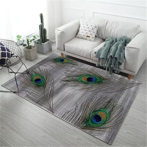 RUGMRZ Teppich rechteckig Kinderteppich 180x280CM läufer Balkon Grau Schmutzabweisender und pflegeleichter mit grünem Federmuster