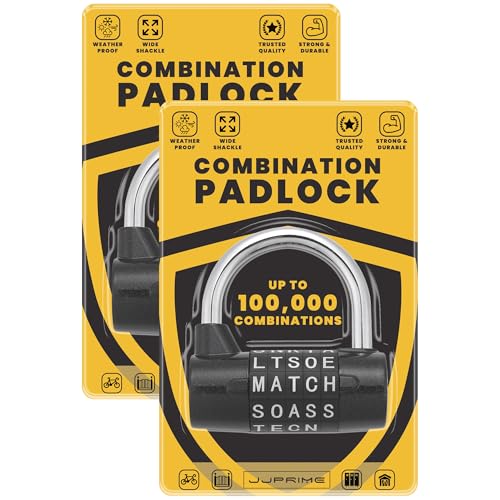JJ PRIME - Lot de 2 cadenas à combinaison à 5 lettres, résistant aux intempéries, robuste pour casier de gym, portail, clôture, école, boîte à outils, moraillon...