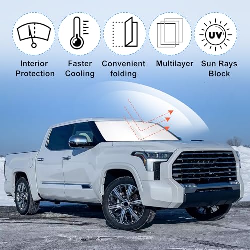 Image of Windshield Sun Shade Custom Fit for 2022 2023 2024 2025 2026 Toyota Tundra Accessories Foldable Sunshade Sun Blocker Protect Car from Sun Rays & Heat Damage Keep Car Cooler