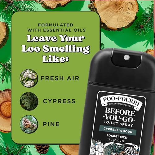 Image of Poo-Pourri Cypress Woods Pocket Sprayer Before-You-Go Toilet Spray - Instantly Trap Bathroom Odor - Plant Based Ingredients & Essential Oils - No synthetic fragrance - Cypress, Pine, Fresh Air Scent