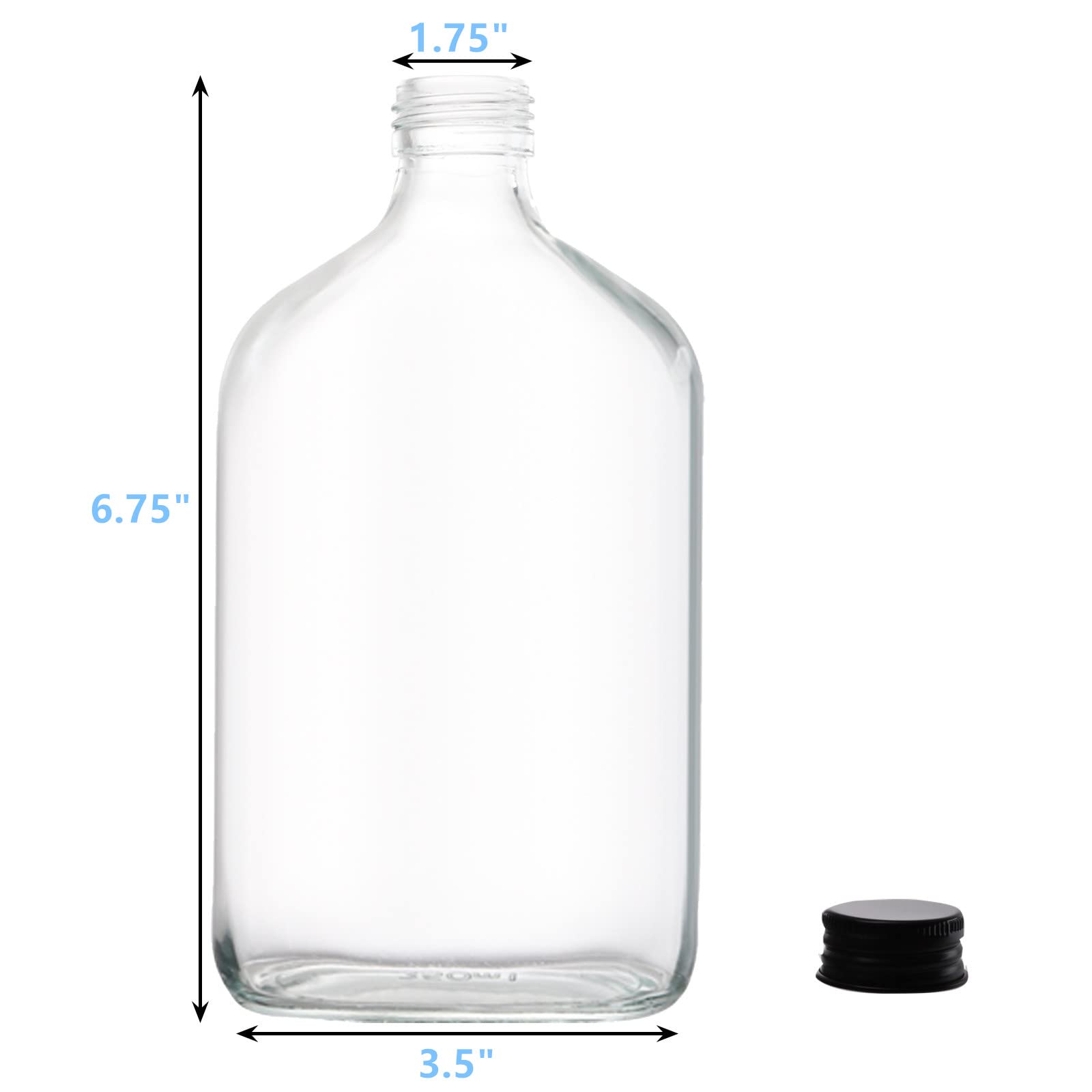 Tebery 15 Pack Glass Flask Liquor Bottle with Black Caps, 12OZ Drink Bottles for Beer Milk Beverage Perfume Oil Sauce Whiskey Soda Liquid