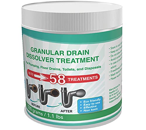 Septifix Granular Drain Dissolver Treatment Especially Created For Septic Tank Owners - 100% Natural Live Bacteria Powder - Drain Hair Clog Remover + Drain Cleaner + Drain Opener
