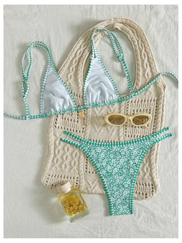 MakeMeChic Women's Halter Bikini Sets 2 Piece Striped High Cut Tie Side Swimsuit Bathing Suit3