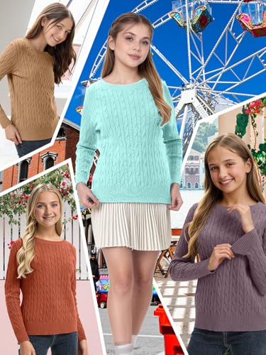 Girls Sweaters Fall Winter Tops Kids Teen Clothes Fashion Long Sleeve Crew Neck Cable Knit Casual Cozy Pullover4