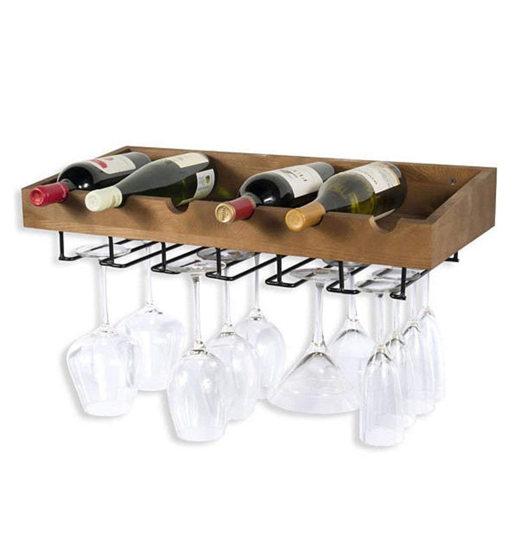 Casier à vin vintage mural LUNEZY avec porte-verre intégré pour décoration rétro