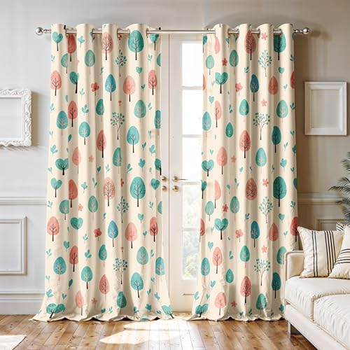 Image of Ultimate Trends Room Darkening Digital Printed Floral Geomatrical Prints Curtain 65-70% Opacity,Diamond Eyelets, Tie Back, Floral Geomatrical, 6 FEET Pack of 2,Light Yellow with Blue and Pink