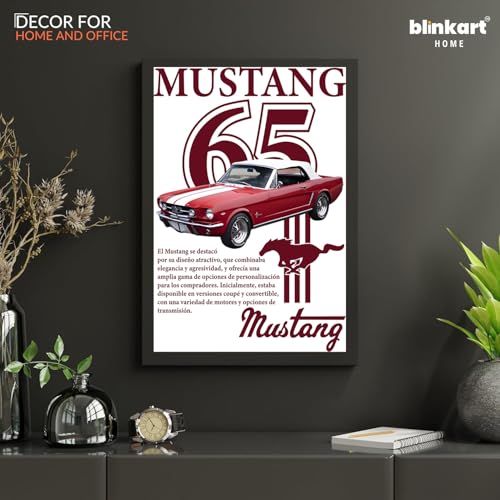 Image of BLINKART Ford Mustang (1965) CarFramed Posters Gift Items Boys Room Wall Decoration Bedroom Office Studio Synthetic Wood Frame & Acrylic Glass Ready to Hang - 12x8 Inch, (A4 Size) - CAR-033