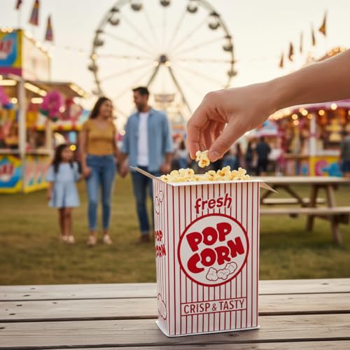 Image of Snappy 3.5J Red & White Striped Popcorn Boxes - 500 Pack, 1.8 oz Capacity, Movie Night Supplies