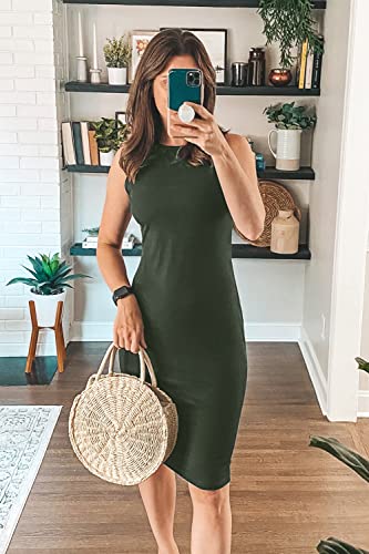 Image of PRETTYGARDEN Women's Summer Ribbed Bodycon Midi Dresses | Soft Stretchy Knit, Sleeveless Tank Dress, Slim Fitted, Elegant Spring Outfit for Work, Vacation Travel, Date Night, Party