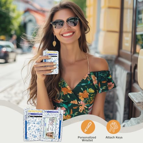 Image of Yonlevres Credit Card Holder Slim Wallet Women Floral RFID Blocking Small | Front Pocket, Travel, Handy, Gifts for Woman Girls Ladies, D-ring for Keychain, Thin Mini Minimalist, ID Window, PU Leather
