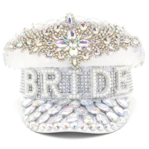 Chapeau de capitaine de mariée punk blanc réglable avec paillettes