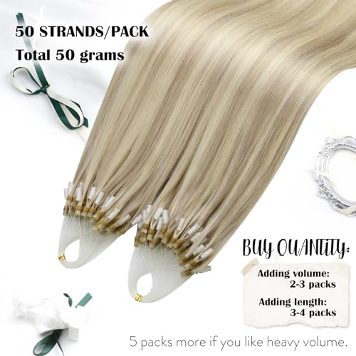 Moresoo Micro Beads Hair Extensions Real Human Hair Ash Blonde 14 Inch 1g/s Micro Loop Human Hair Extensions Highlight Blonde 50g/Pack #18/613 - Image 2