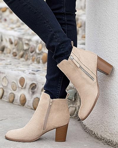 Rilista Ankle Boots for Women Chunky Block Heel Side Zipper Pointd Toe Suede Fall Winter Bootie Shoes2