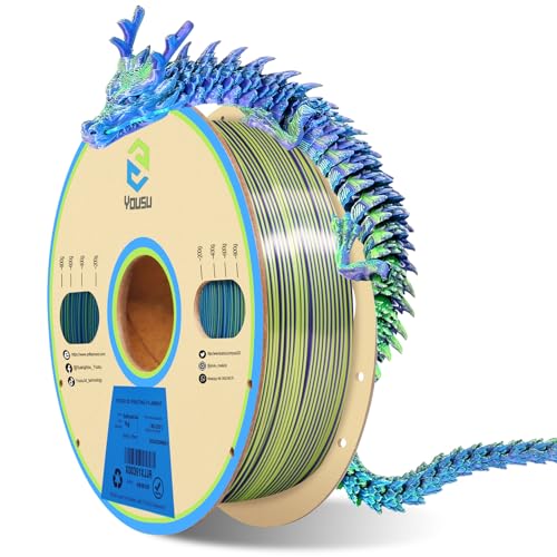 Image of YOUSU 3D Printer Filament, Tri-Colors PLA Filament 1.75mm, Coextrusion Silk PLA Filament, Rainbow PLA Filament with Silk PLA Blue-Purple-Yellow, 3D Printing Filament + /-0.02mm, 1kg /2.2lbs