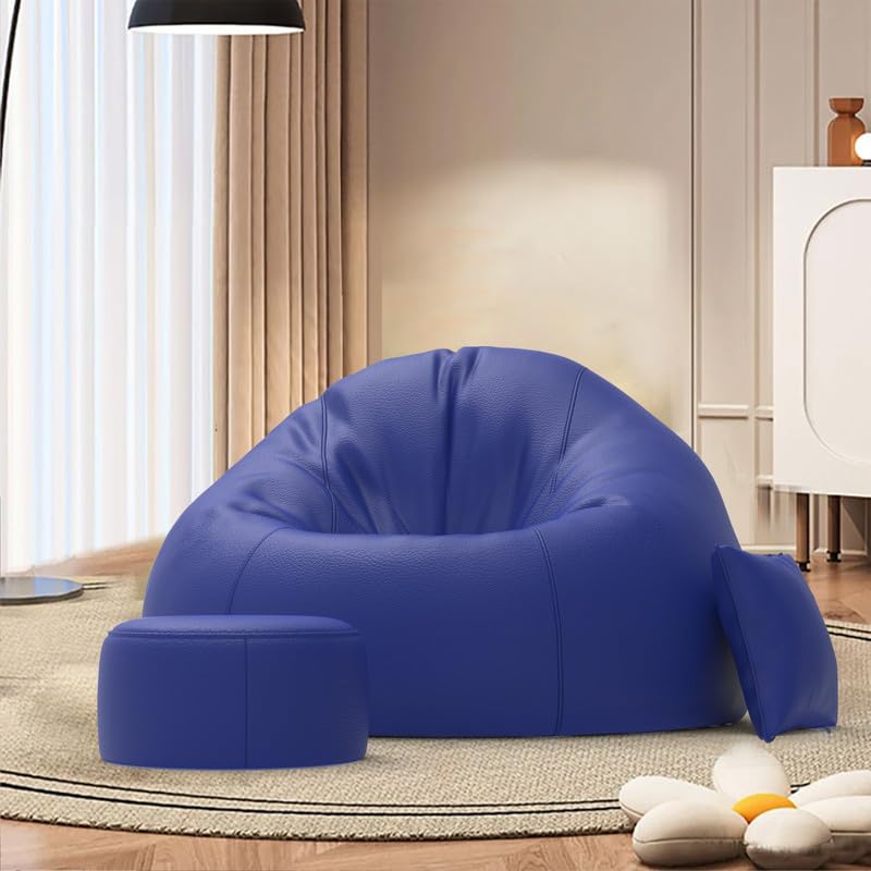 Image of Biggie Bean Bag with Beans Filled 6XL Bean Bag Sofa with Free Cushion & Footrest - Official : BeanLounger Combo (Matching Color : Regular, Blue)