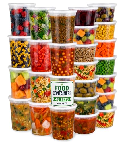 Image of 48 Sets Plastic Food Storage Deli Containers w / Lids 16oz Pint & 32oz Quart