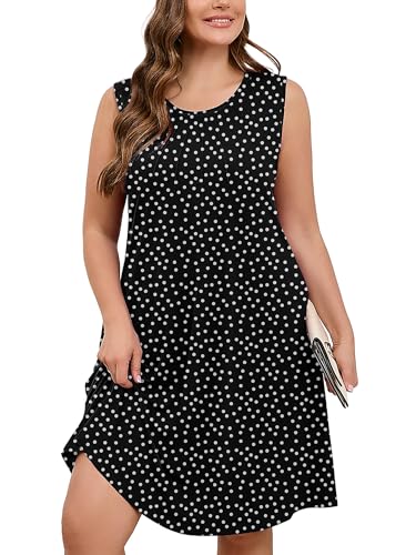 Image of AusLook Plus Size Midi Dress for Women Sleeveless Casual Summer Tank Dress with Pockets A-Line Loose Swing Dress 1-5X