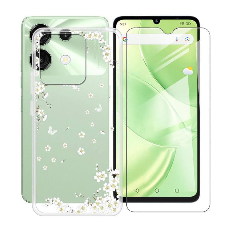HGJTFANY Phone Case for Umidigi G9 5G (6.75") with Tempered Glass Screen Protector, Ultra Thin Clear Shockproof X Anti-Scratch Soft Silicone Cover for