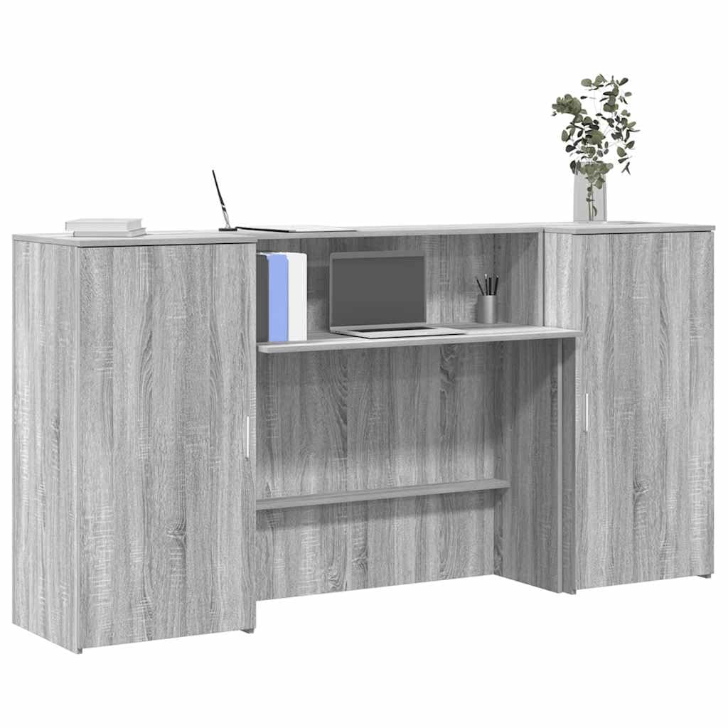 Barra de recepción gris Sonoma, 200 x 50 x 103,5 cm, de madera, con mostrador y espacio de almacenamiento, para oficina, hotel, clínica