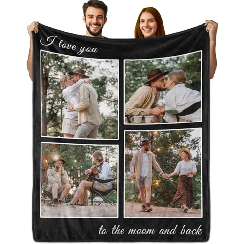 PUREFLY Custom Blanket with Picture, Birthday Gift for Girlfriend Wife, Personalized Picture Blankets Gift for Christmas Valentines Memorial