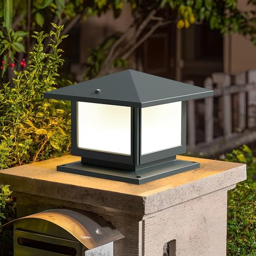 HMAKGG Borne Éclairage Extérieur, Lampe de Pilier E27 en Aluminium IP45, Ampoule LED 12W 3000K/4500K/6000K, Potelet Lumineux pour Chemin, Portail, Jardin,...