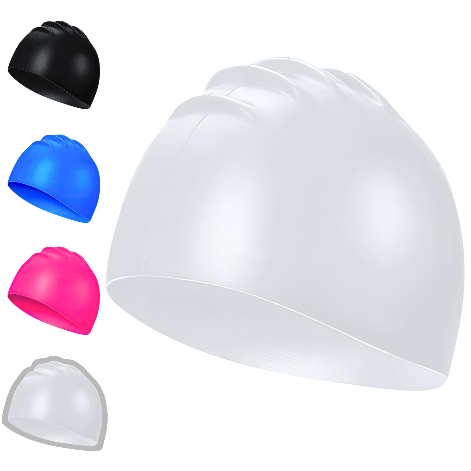Gorro de Natación para Hombre y Mujer, Gorro de Natación de Silicona Gorro de Natación Impermeable Gorros de Baño Antideslizantes Unisex para Cabello Largo y Corto (Blanco)