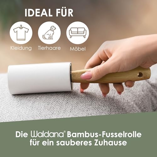 Waldana Fusselrolle - 6 Rollen je 90 Blatt (540 Blätter) mit 2 Bambusgriff Abrollern I Fusselrolle Tierhaare Kleidung Flusenroller Lint Roller Kleiderroller Tierhaar Katzenhaar Hundehaar