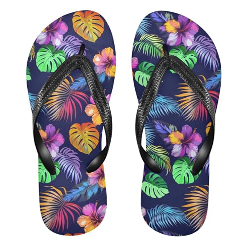 Hibiscus Palms Blue Flip Flops for Beach Thong Sandals Anti-slip Lightweight Beach Shoes for Indoor Outdoor House