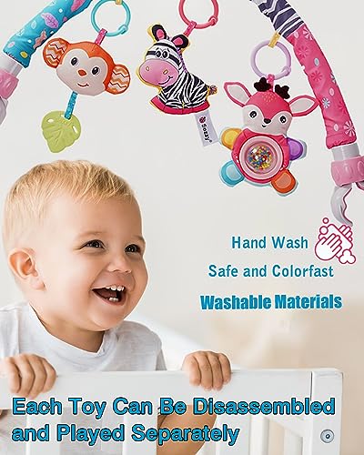 Image of Pau1Hami1ton Baby Stroller Arch Toys, Car Seat Toys,Bouncer Toy Bar /Mobile for Bassinet,Adjustable Baby Hanging Toys Fit for Crib Bed,Stroller,Car Seat.S-19(Pink Zebra)