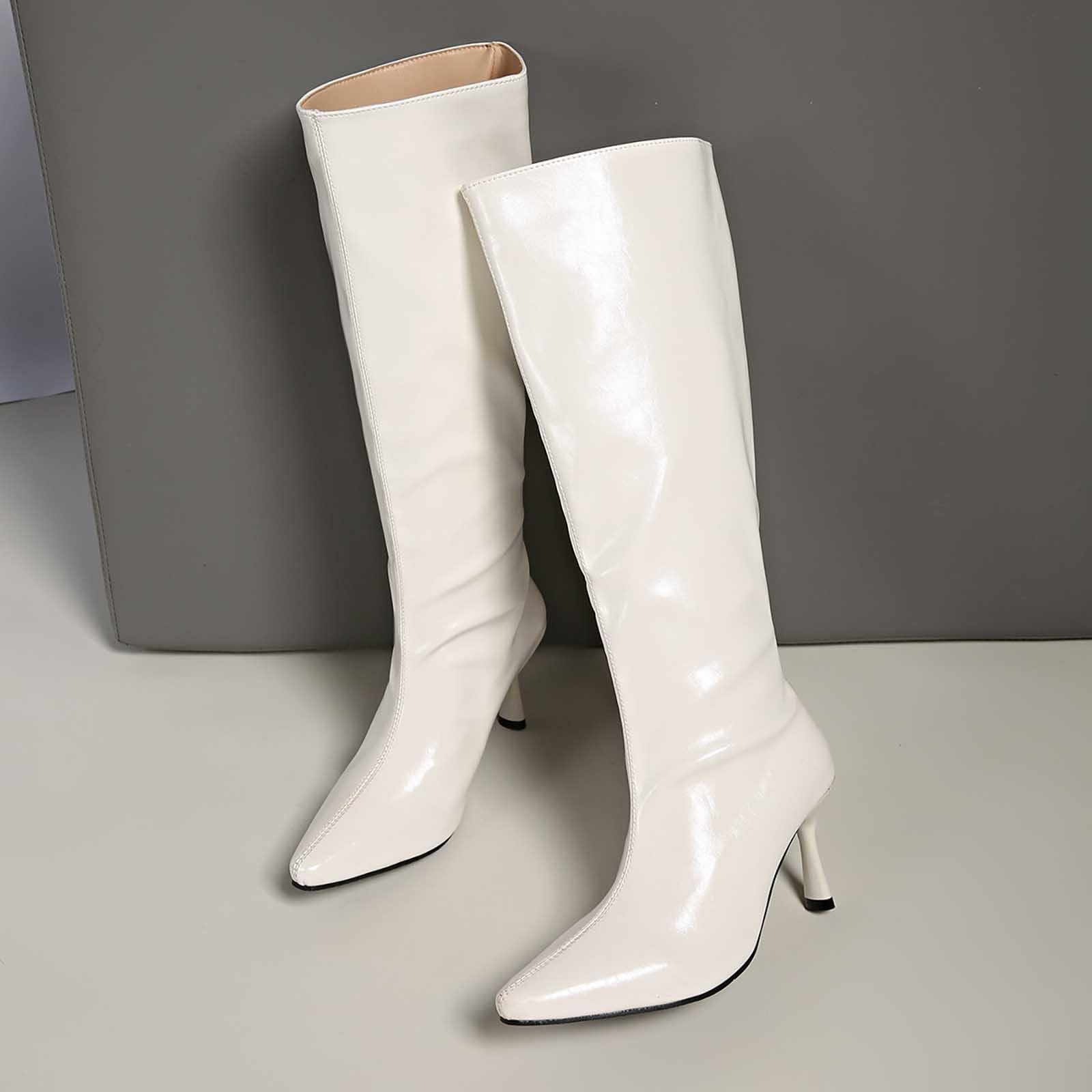Kniehohe Stiefel Damen Hoher Stilettoabsatz und Spitze Zehenpartie