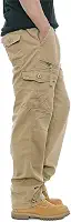 Calça cargo masculina de algodão, para trabalho, acampamento, caminhada, vários bolsos, perna reta