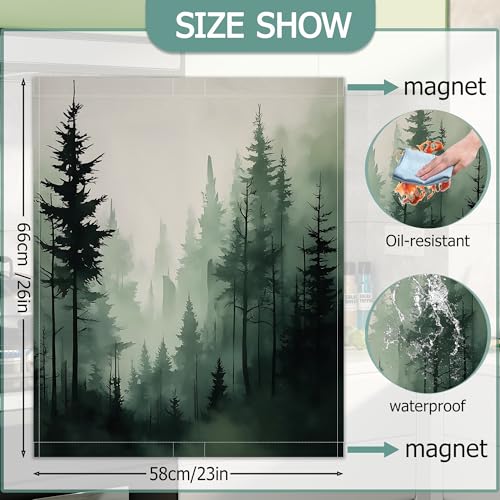 Image of Foggy Forest Dishwasher Covers for The Front Magnetic,Green Trees Refrigerator Magnets Decoration,Reusable Dishwasher Cover Panel for Home Kitchen Decor 23x26 Inch