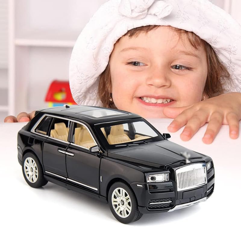 Image of Kids Model 1:24 RR Cullinan Die Cast Metal Car Pull Back Action Opening Doors with Realistic Engine Sound Lights Toy Car Gift for Boys - Black