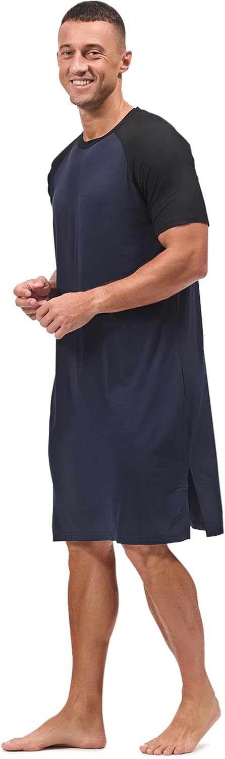 HEAVYWOOD Mens Nightshirt Pajamas Short Sleeve Nightgown Sleepwear Big&Tall Sleep Shirts - Image 2