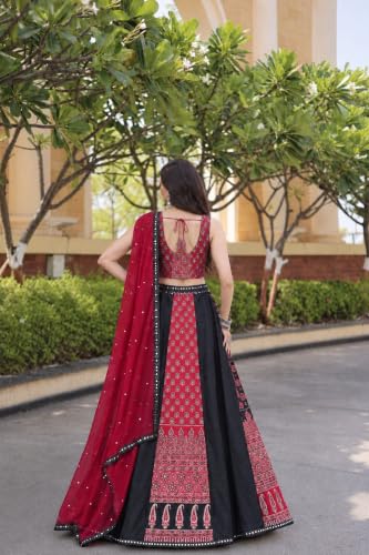 Image of Women's Semi Stitched Lehenga Choli Set in French Crepe | Printed Work Real Mirror Blouse | Georgette Dupatta with Lace Border | Festive Wedding Party Ethnic Outfit