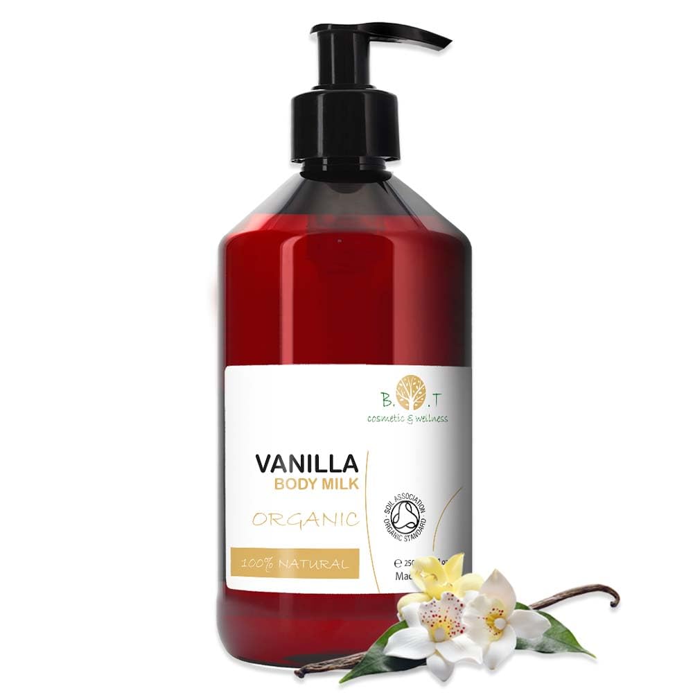 Leche Corporal Orgánica Aroma de Vainilla, 250 ml Experiencia Sensorial Hidratación Profunda Cuidado Diario