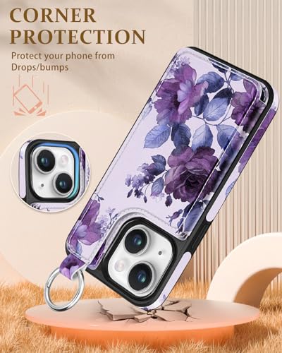 Shorogyt for iPhone 14 Wallet Case, Purple Flower - image 4