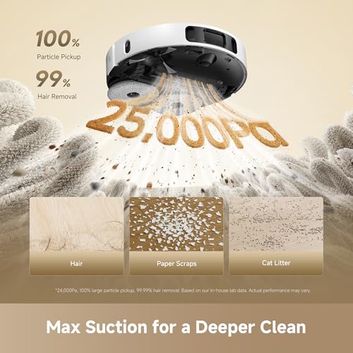 DREAME L40 Ultra Gen 2 Robot Vacuum and Mop with 25,000Pa Suction, Extendable Side Brush and Mop, All-in-One Self-Emptying & Cleaning Dock, Voice & App Control, White