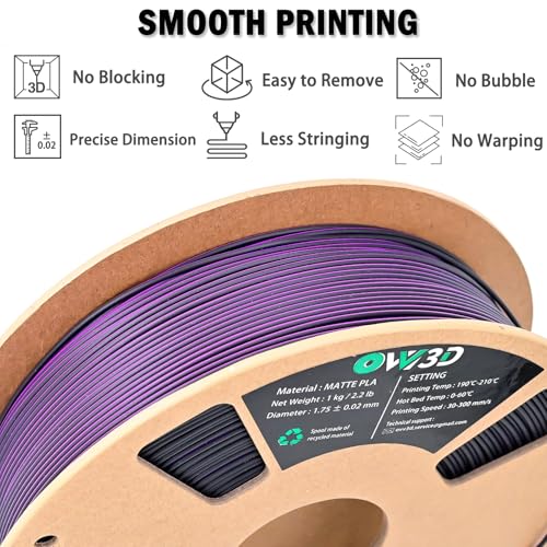 Image of OVV3D Dual Color PLA Filament 1.75mm, Black Purple Matte PLA 3D Printer Filament, Multi Color Change 3D Printing Filament for Most FDM 3D Printer, Halloween Filament 1kg Spool