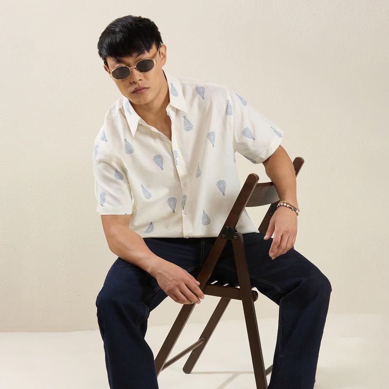 Image of MARK & ALBERT Men's Half Sleeve Linen Slim Fit Shirt
