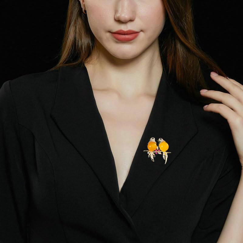 Image of Magpie Lovebird Brooch Inlaid with 14K Gold Moissanite, Romantic Bird Design Love Corsage for Lovers, Creative Birthday Gift