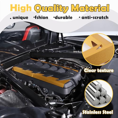 Image of CHEAYAR Engine Bay Panel Cover Compatible with Chevrolet Corvette C8 2020-2023, Engine Shroud Cover Panel Trims, C8 Accessories 2PCS (Engine Bay Trim - Yellow)