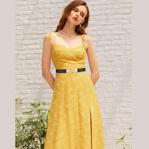 Women Retro Elastic Stretchy Metal Buckle Skinny Waist Belt 1 inch Wide4