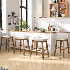 Counter Height Bar Stools Set of 2, 24 Inch Barstools for Kitchen Island, Upholstered Kitchen Chairs with Thick Saddle Seats, Fabric Wood Barstools, Beige Counter Height Bar Stools Set of 2 24 Inch Barstools for Kitchen Island Upholstered Kitchen Chairs with Thick Saddle Seats Fabric Wood Barstools Beige